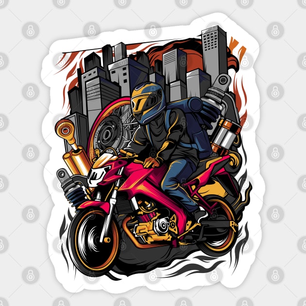 Man wearing helmet riding motorcycle Sticker by Mako Design 